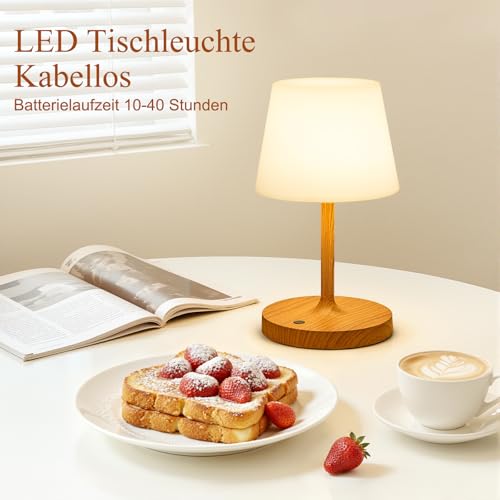 Detalle 2 de PreeOtti LED Tischlampe Kabellos Akku – tragbare Touch-Tischleuchte mit stufenloser Dimmung
