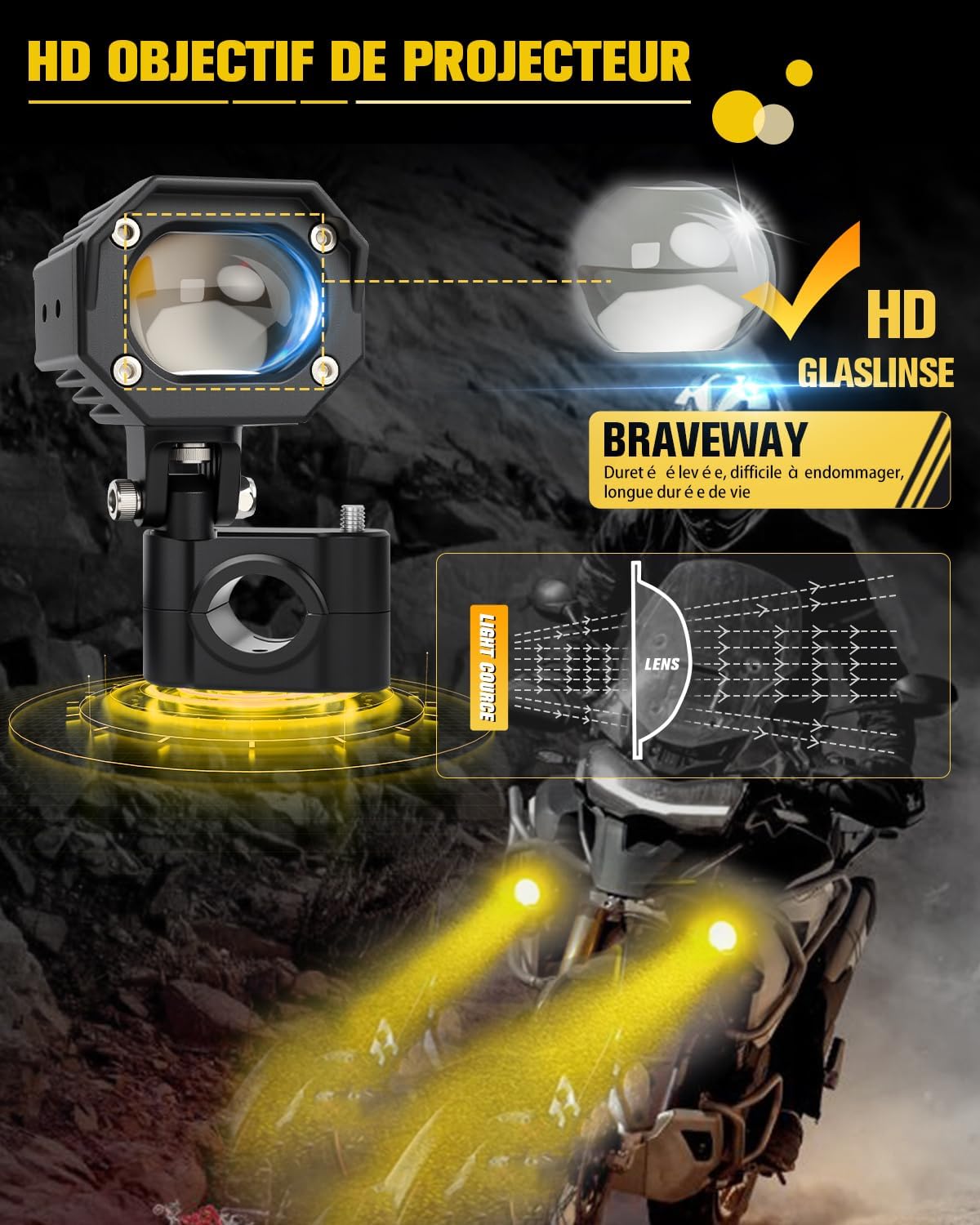 Thumbnail 4 de BraveWAY Feux Additionnels Moto 70W 30000LM