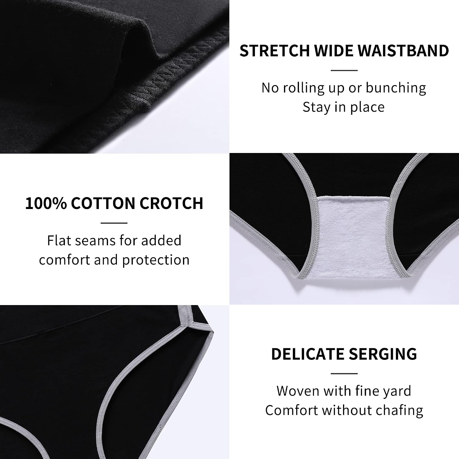 Detalle de CAILECOTTON Women's High-Waisted Cotton Hipster Panties, 5 Pack: Breathable Everyday Comfort