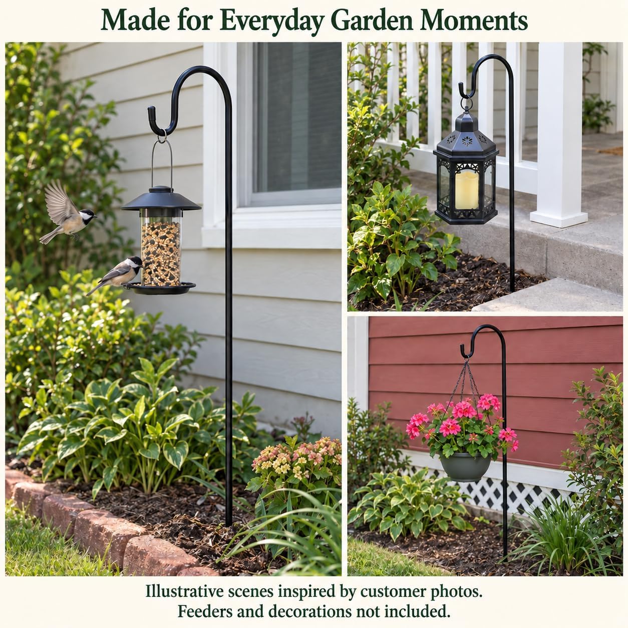 Detalle 1 de Ottsuls Bird Feeder Pole 45-Inch Shepherd’s Hooks, 5-Prong Base, 2-Pack