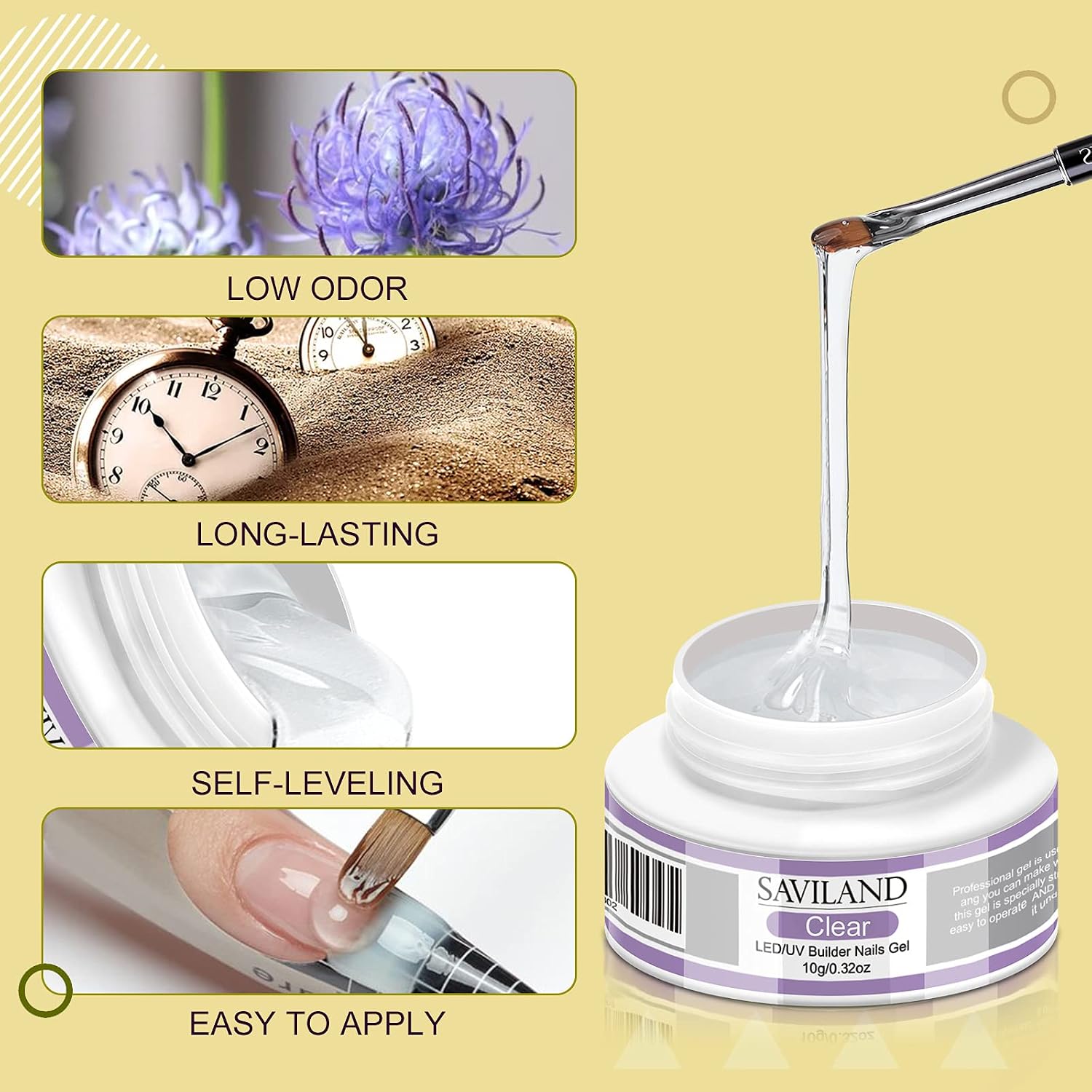Thumbnail 4 de SAVILAND Kit Gel Ricostruzione Unghie 4 Colori con Base e Top Coat – Rosa Chiaro, Rosa Nudo, Bianco e Trasparente, 100 Pezzi e Strumenti