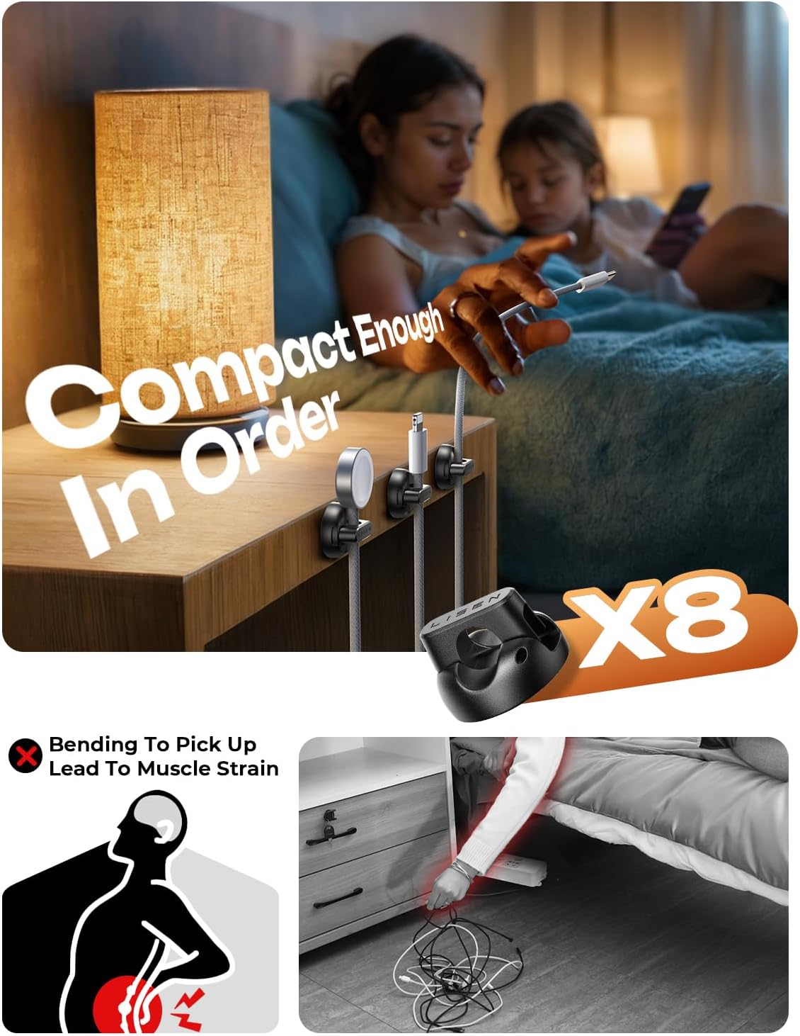 Thumbnail 1 de LISEN Magnetic Cable Clips 7.5 mm 8-pack