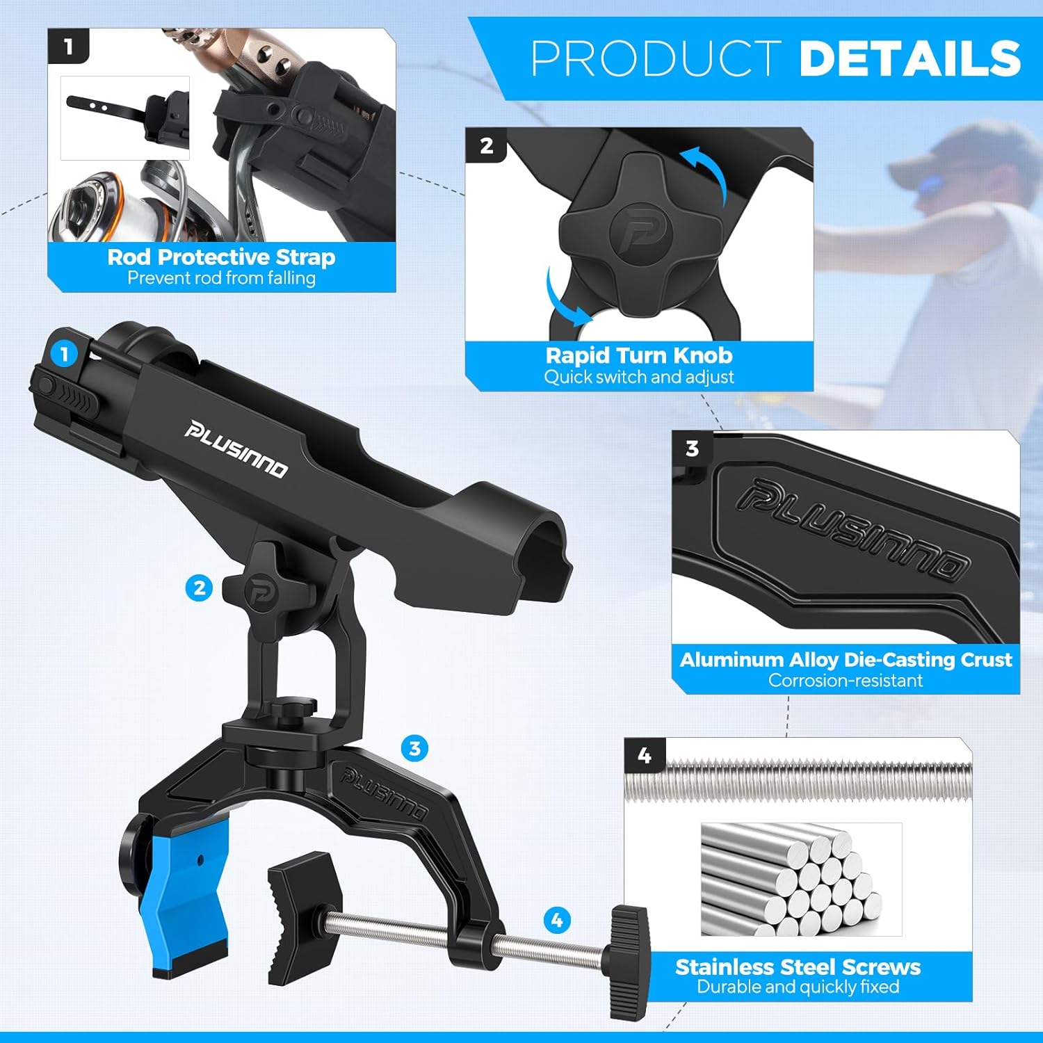 Thumbnail 4 de PLUSINNO Fishing Rod Holder (1/2/4 Pack): Innovative Dual-V Design for Boat Use