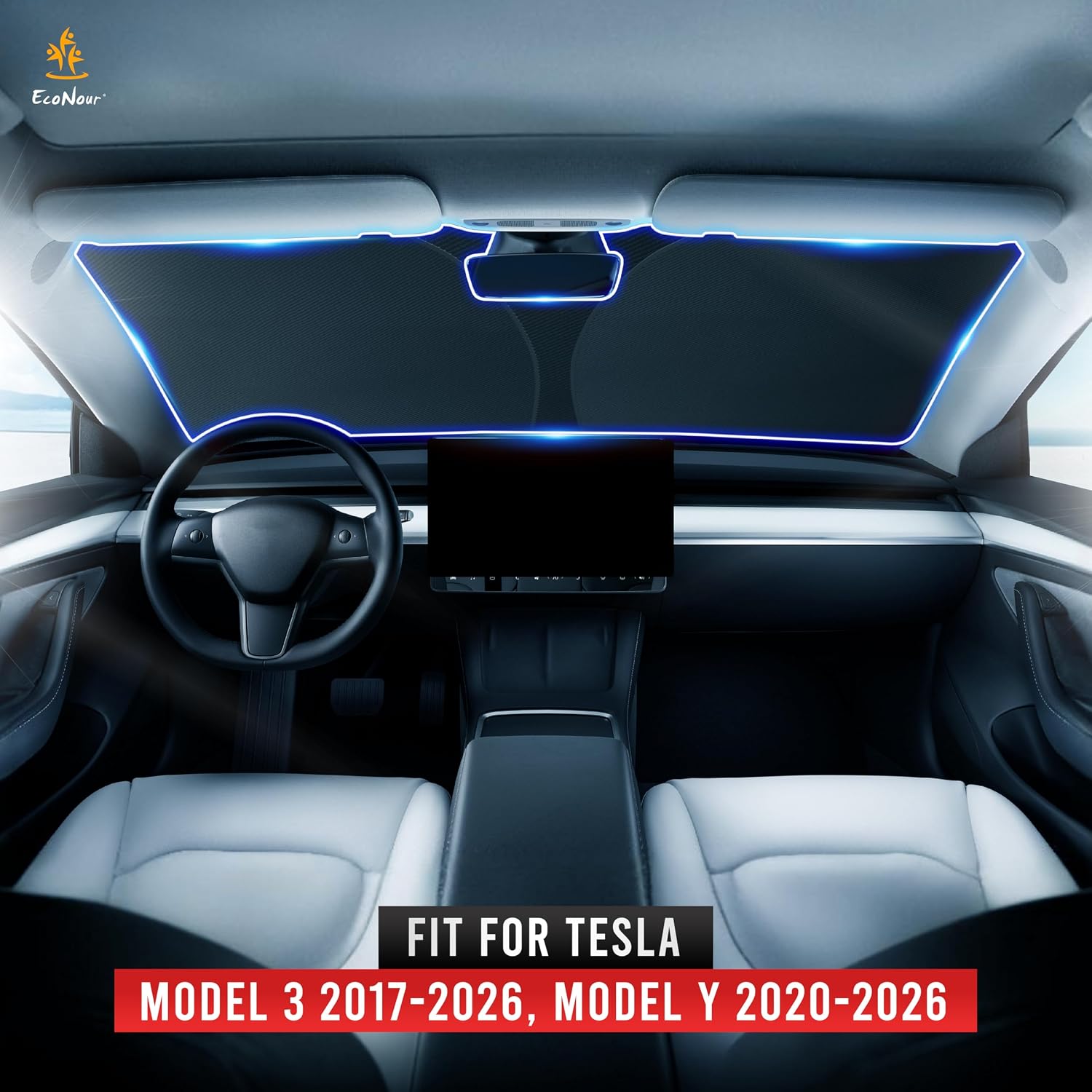 Thumbnail 5 de EcoNour Windshield Sun Shade for Tesla Model 3/Y