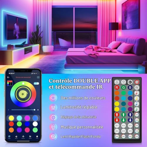 Detalle de Ruban LED 10m RGB avec Bluetooth et Synchronisation Musicale – Ylatoial