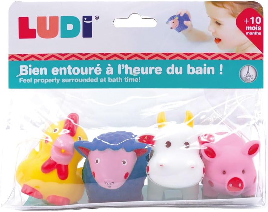 Thumbnail 4 de Ludi Badewannen-Spritztiere in Form von Nutztieren (Küken, Schaf, Kuh, Schwein) – 7 cm