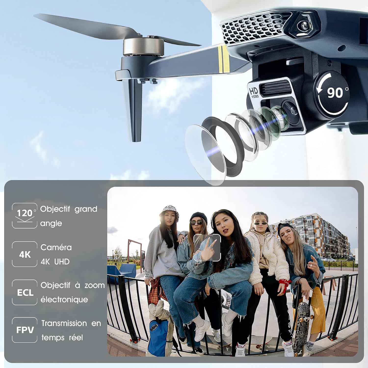 Thumbnail 4 de Drone avec caméra 4K UHD pliable – parfait pour adultes et débutants, 84 min d’autonomie (3 batteries) et portée jusqu’à 800 m
