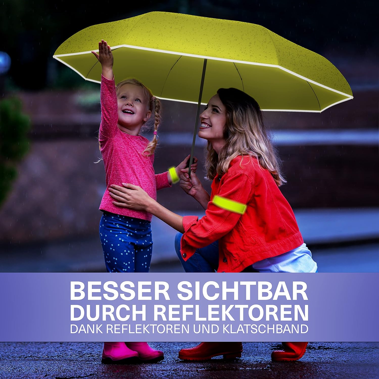 Detalle de STYNGARD Regenschirm für Kinder mit Sicherheitsreflektoren – kompakt, sicher und zuverlässig