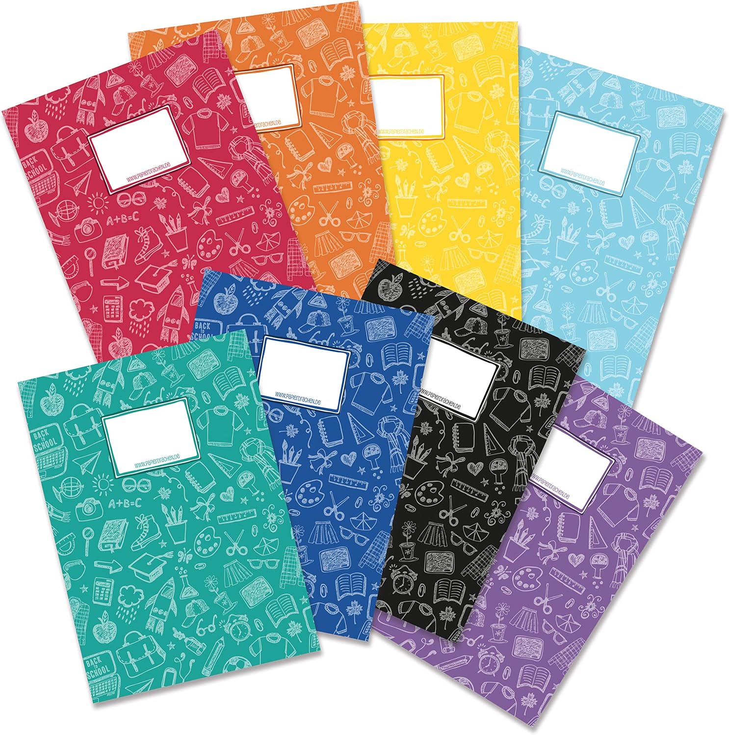 Detalle de Papierdrachen Heftumschläge DIN A4 mit Scribble-Motiven, 8 Stück – Set Nummer 6