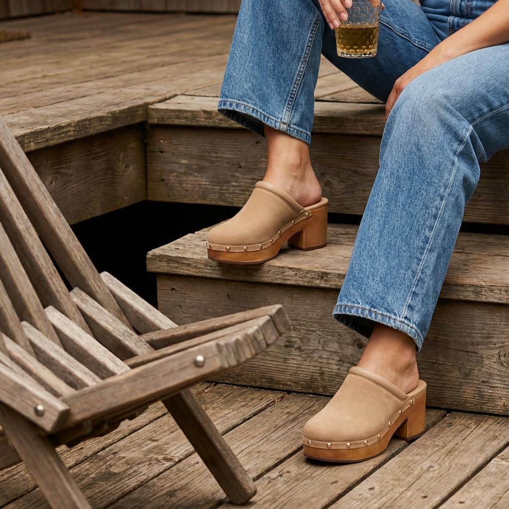 Detalle 2 de CUSHIONAIRE Women's Platform Clogs with Faux Wood Sole