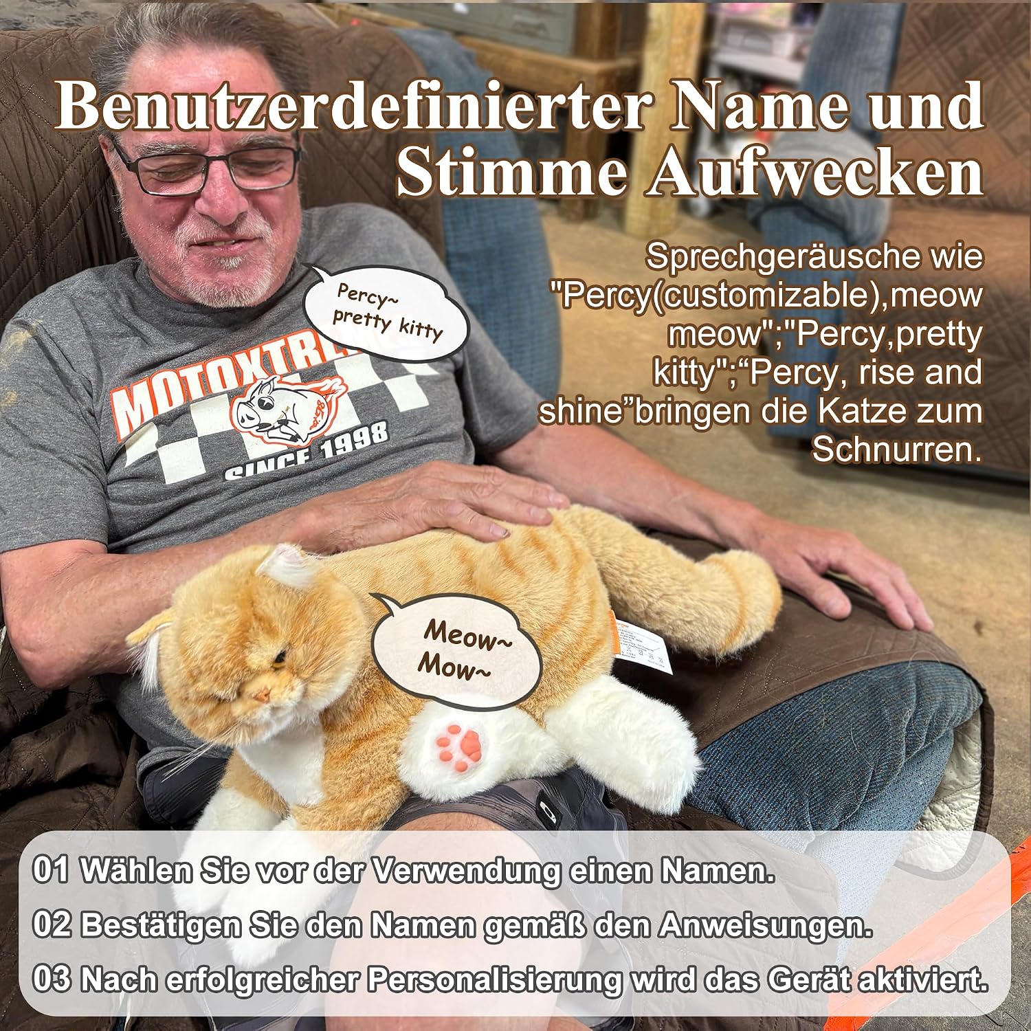 Thumbnail 2 de Chongker Roboterkatze – Interaktiver Plüschfreund mit realistischem Herzschlag und Schnurren (Orange)