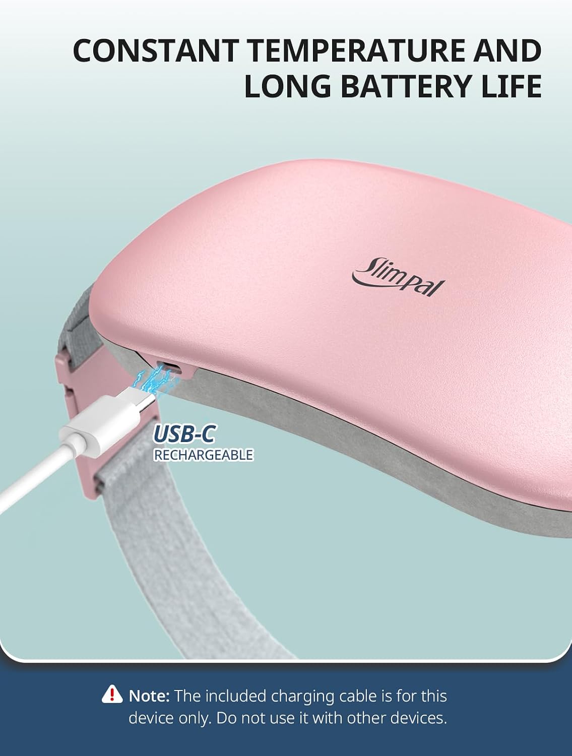 Detalle de Slimpal Plus-Sized Electric Cordless Heating Pad (Light Pink) — extra-large heat support