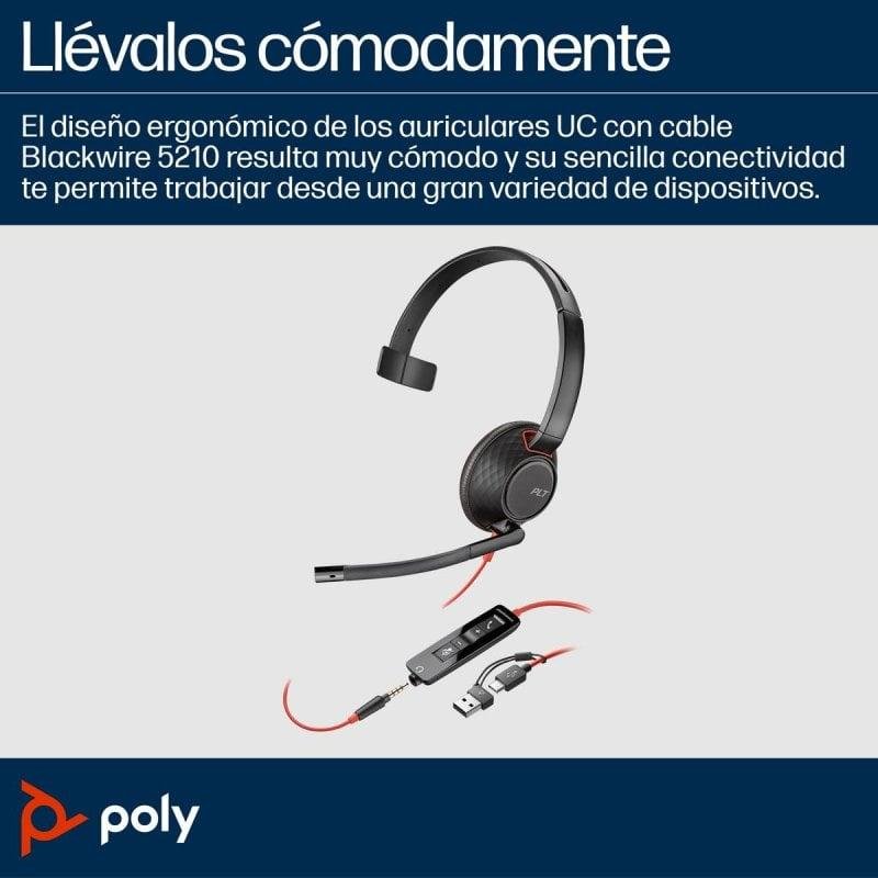 Thumbnail 3 de Auriculares Poly Blackwire 5210 con USB-C y 3,5 mm para oficina – negro