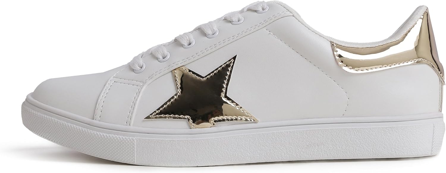 Detalle de Feversole Women's Featured PU Leather Lace-Up Stars Sneaker