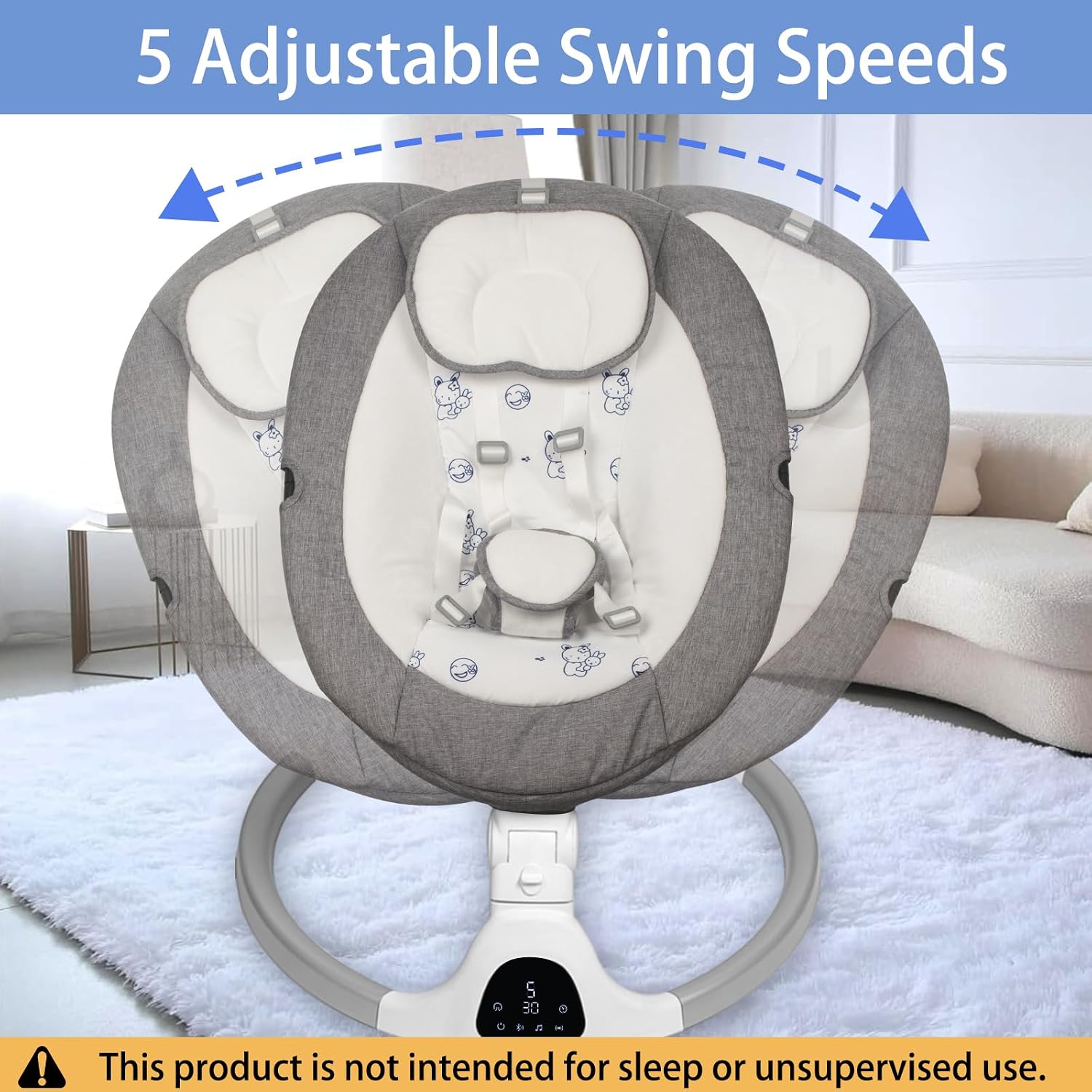 Detalle de JFOVMCYG Electric Baby Swing, 5 Speeds, Bluetooth Music and Timer, Gray