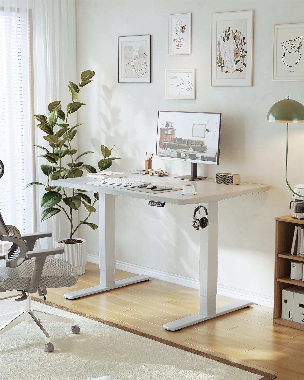 Thumbnail 1 de JUMMICO Höhenverstellbarer Schreibtisch mit USB-Ladeanschluss – elektrisch höhenverstellbar, 180 × 80 cm, Grau