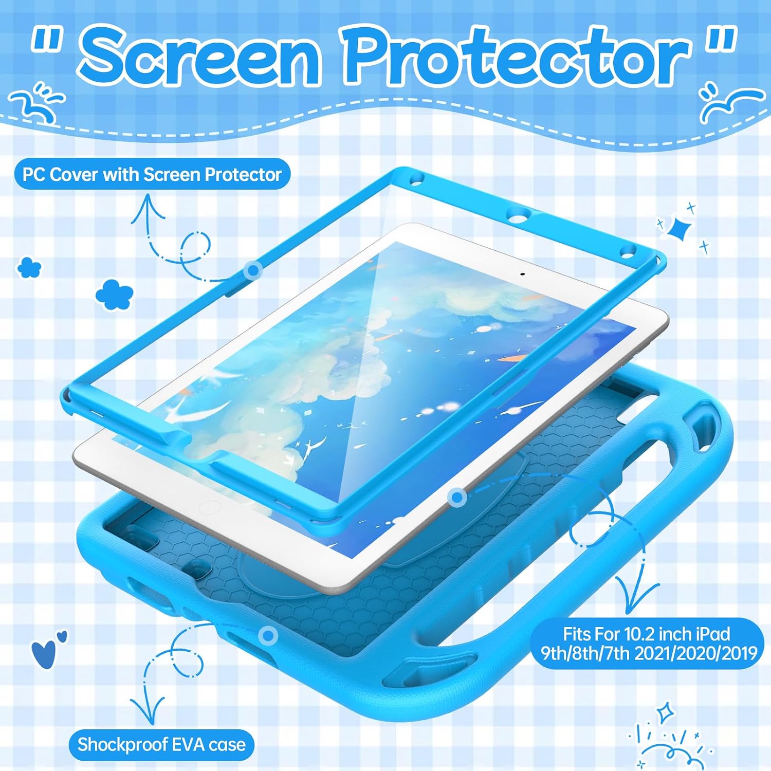 Detalle de SINSO Kids Case for iPad 9th Gen / 8th Gen / 7th Gen 10.2in with Built-in Screen Protector