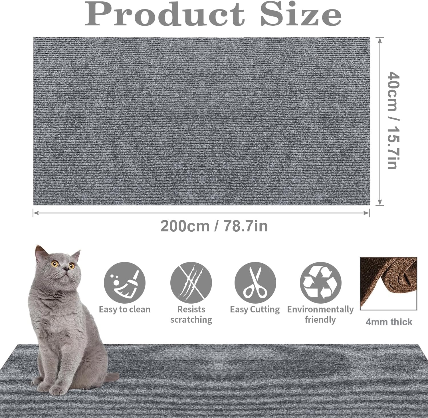 Detalle 2 de Alfombra rascador para gatos 200x40 cm gris claro