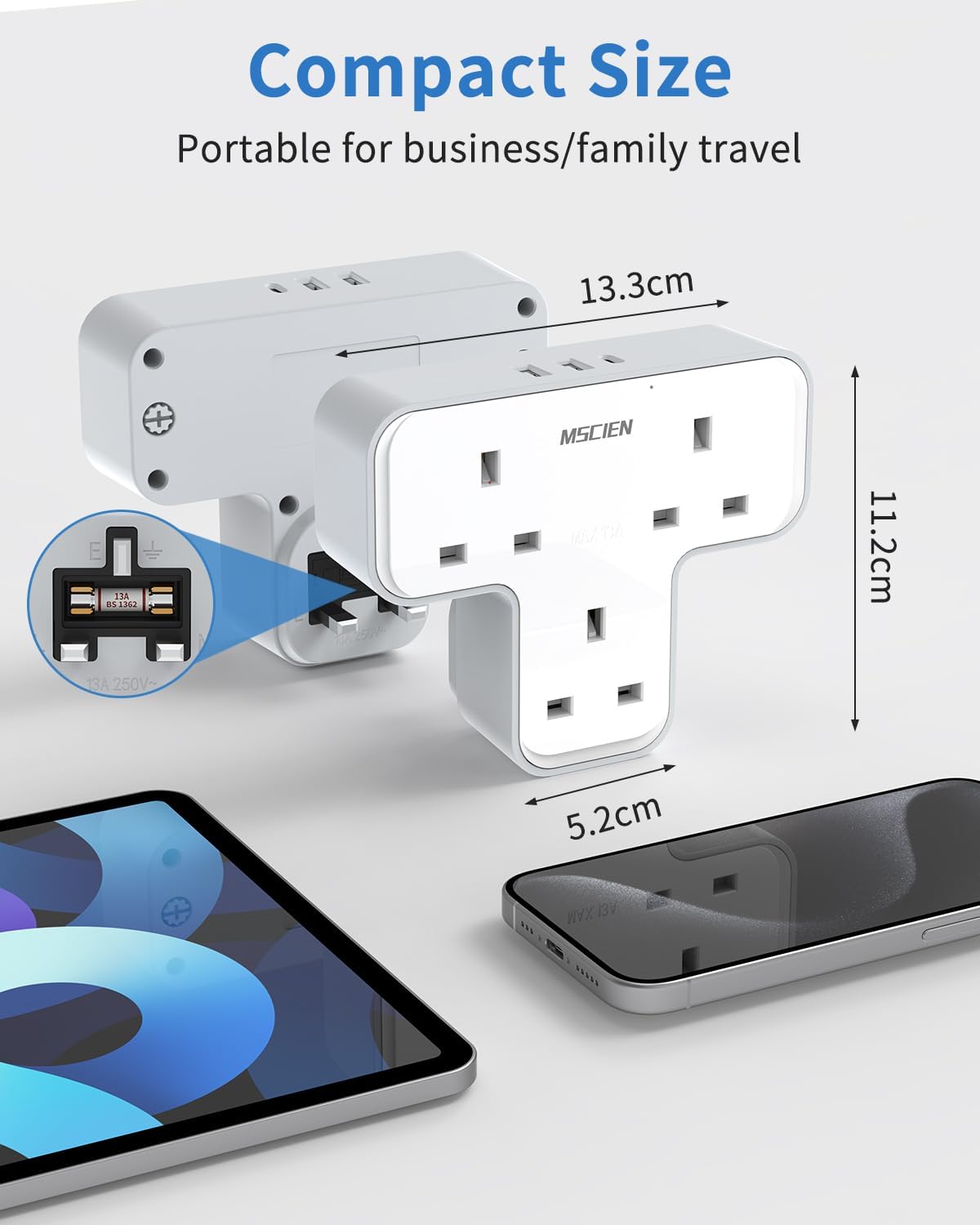 Thumbnail 5 de Mscien 3‑Way Plug Extension with 3 USB, 13A 🔌