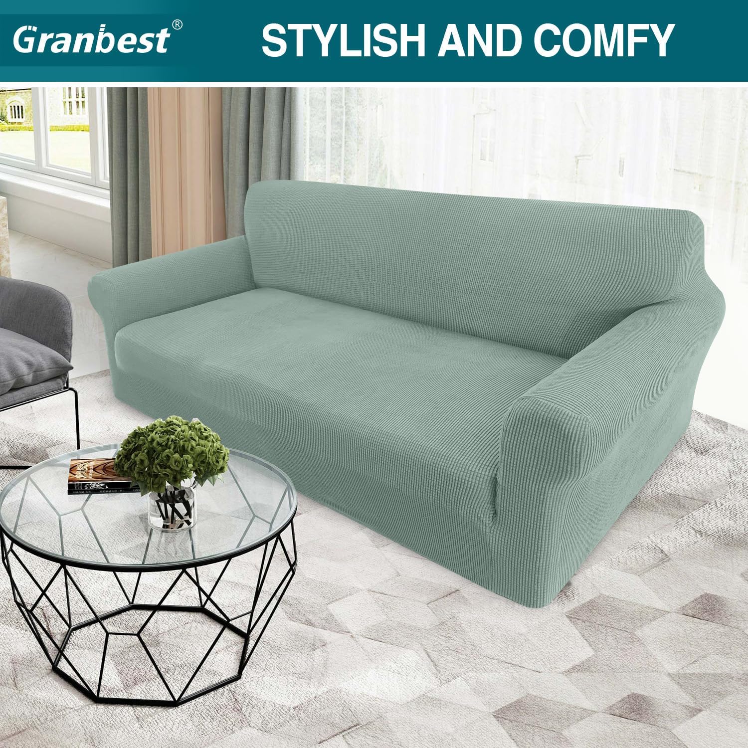 Detalle 2 de Granbest Copridivano altamente elasticizzato 3 posti verde 🛋