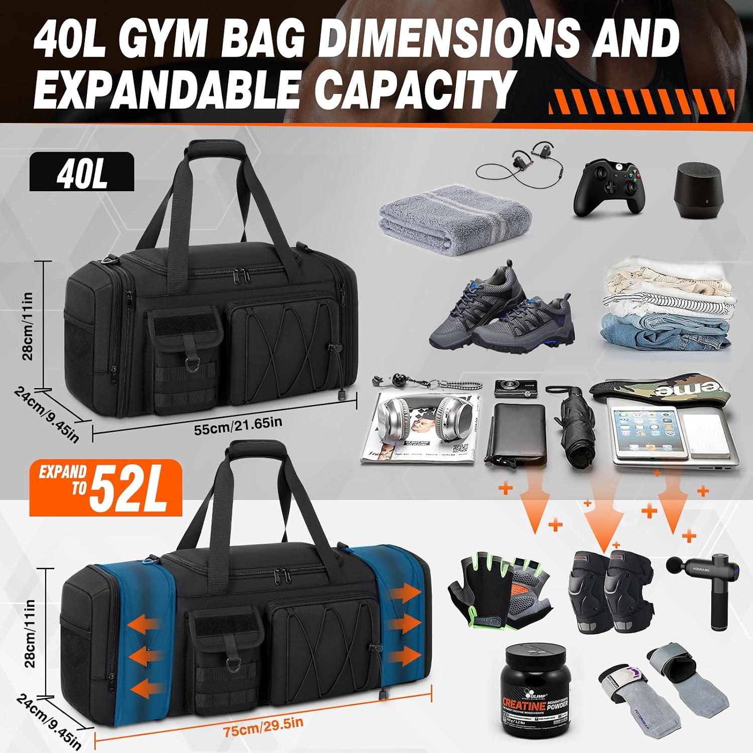 Thumbnail 1 de RAINSMORE 40L Gym Bag with Shoe Compartment