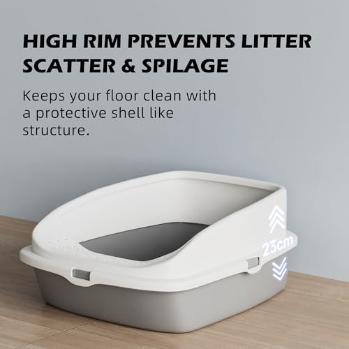 Thumbnail 2 de Vivo Technologies Cat Litter Tray Box (Grey) – Open Top Tray with Detachable Rim and Free Scoop