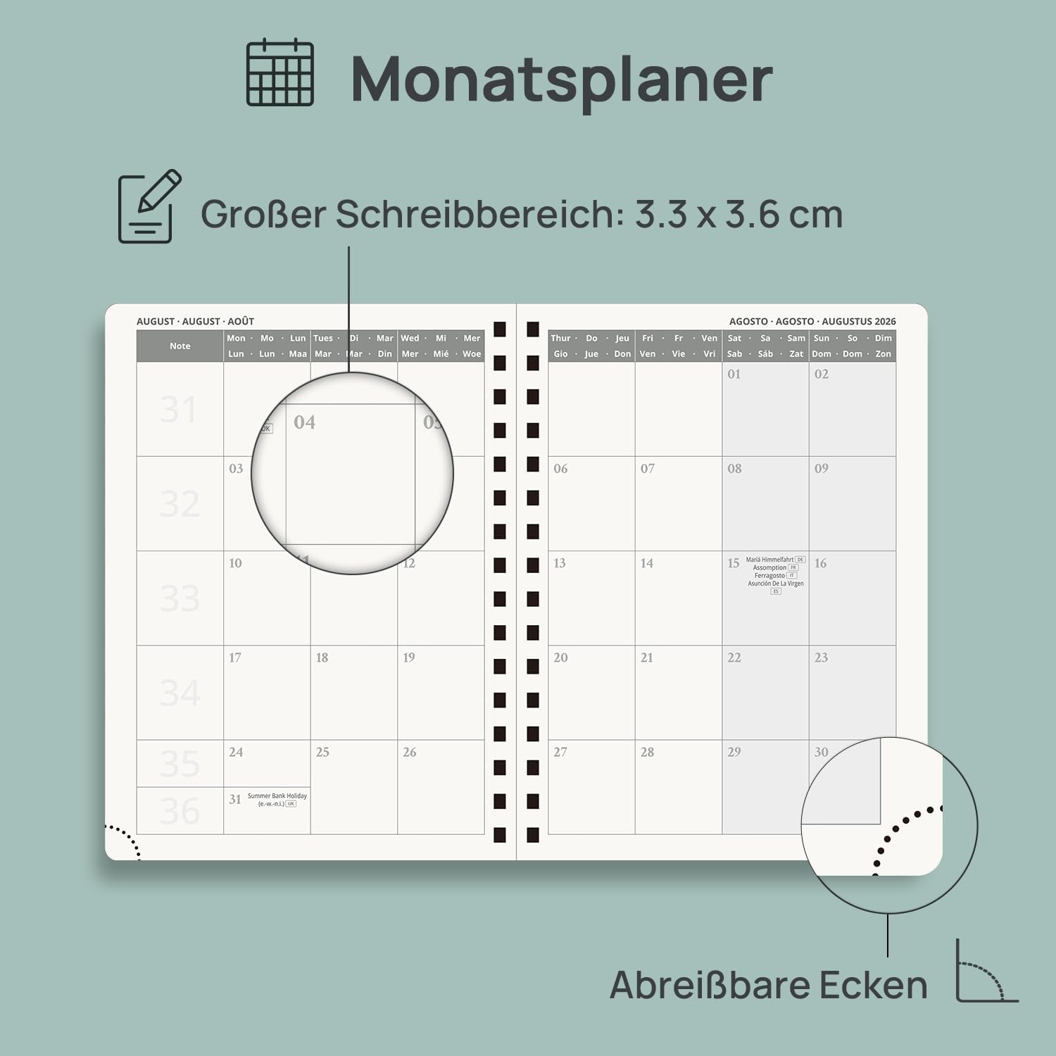 Detalle de POP RUN Kalender 2026/2027 – Ringbuchkalender mit Hardcover, A5, 17 Monate, hellrosa
