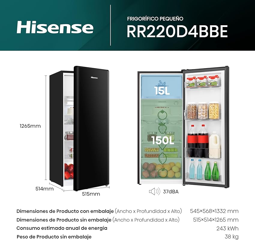 Thumbnail 1 de Hisense RR220D4BBE frigorífico 165 L con congelador