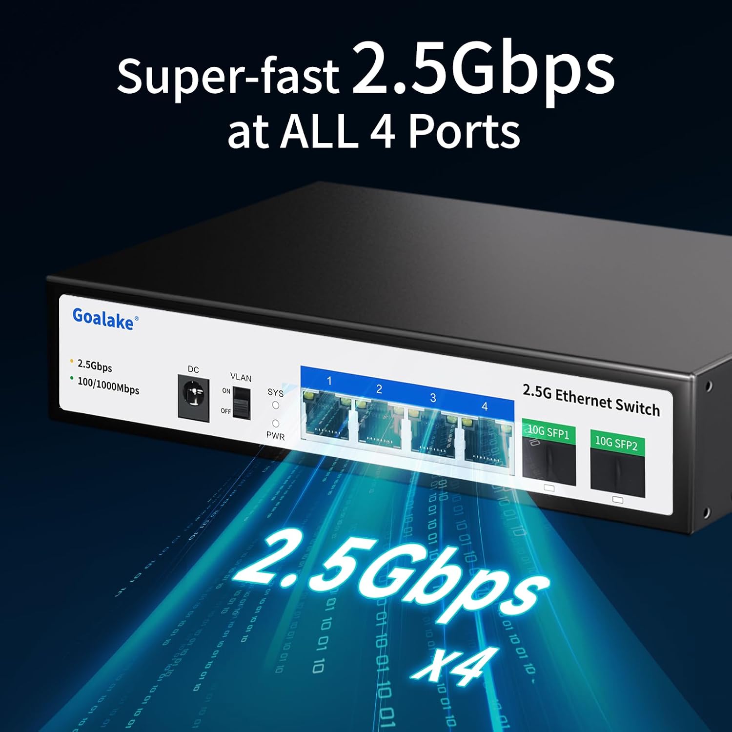 Detalle 2 de Goalake Multi-Gigabit Desktop-Switch (4x 2,5G Base-T, 2x SFP+ 10G) – nicht verwaltet, ideal fürs kleine Büro