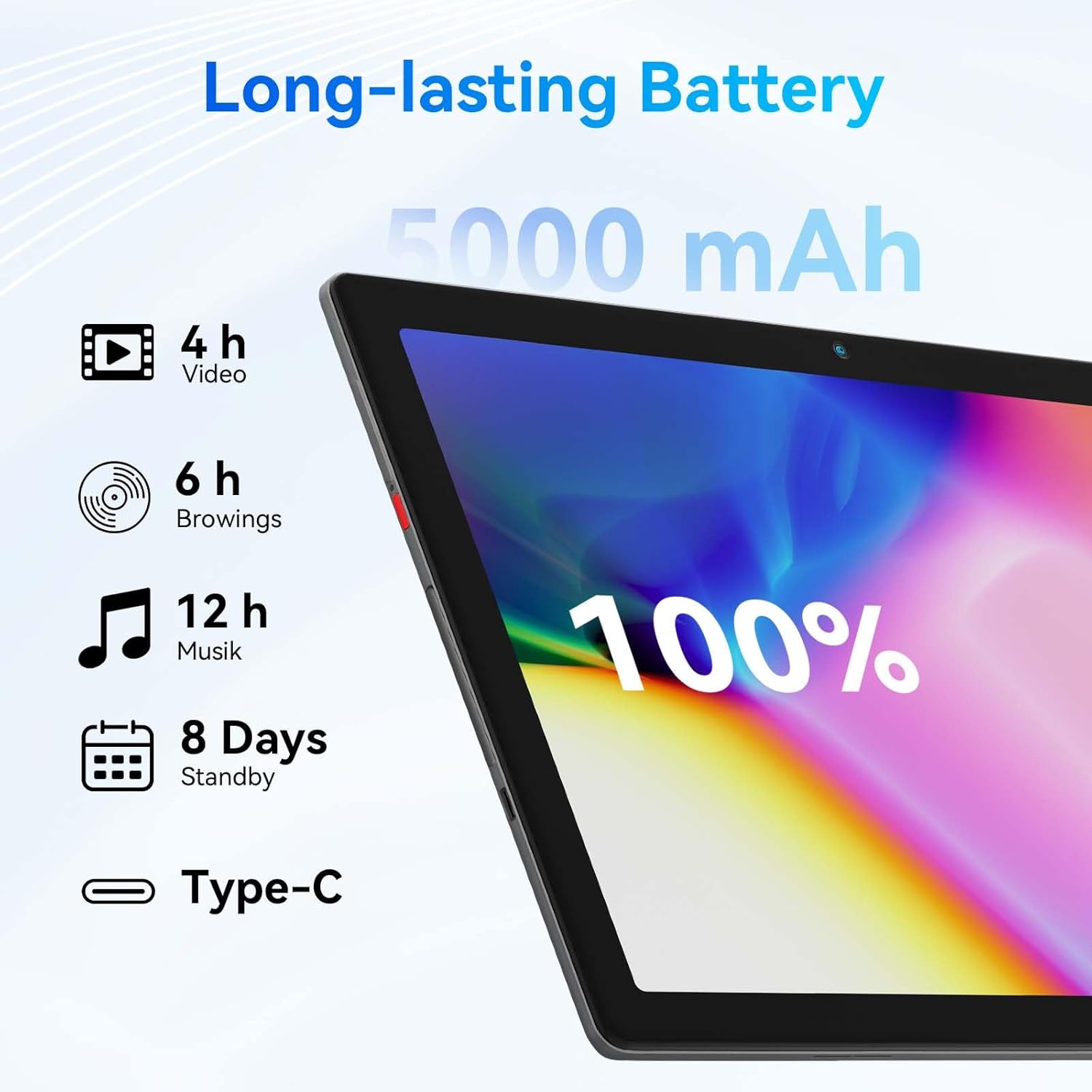 Thumbnail 5 de Hakaug 10-inch Android 13 Quad-Core Tablet (6GB RAM, 64GB storage, 5000 mAh) – Silver