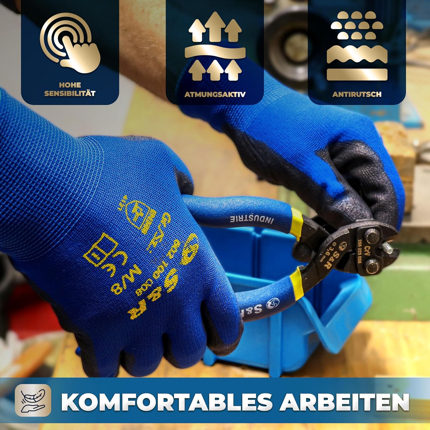 Thumbnail 3 de S&R Arbeitshandschuhe für Herren (Gr. 9) – robuste Mechaniker-, Montage- und Gartenhandschuhe
