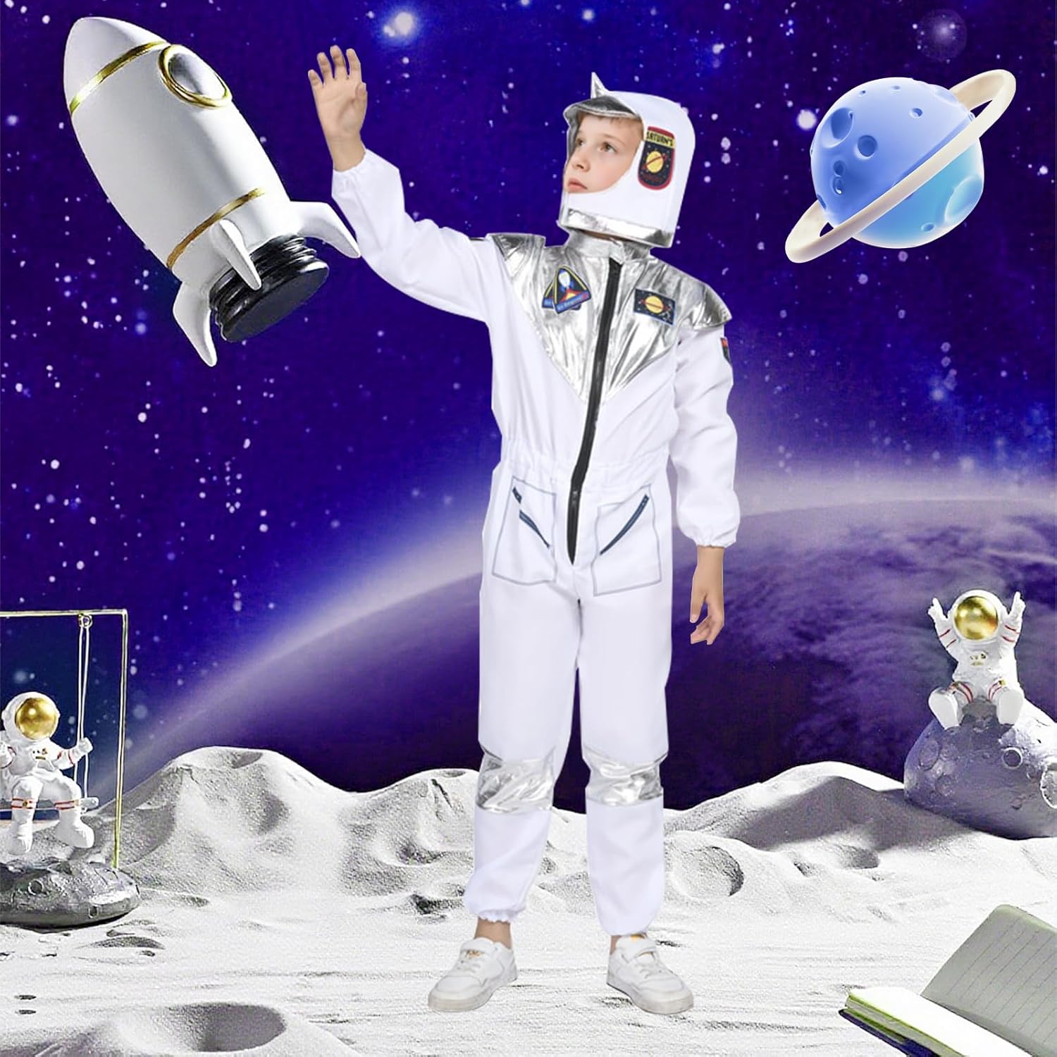 Thumbnail 4 de BSBUY Costume Astronauta per Bambini con casco e tuta spaziale per Halloween, Carnevale e Natale