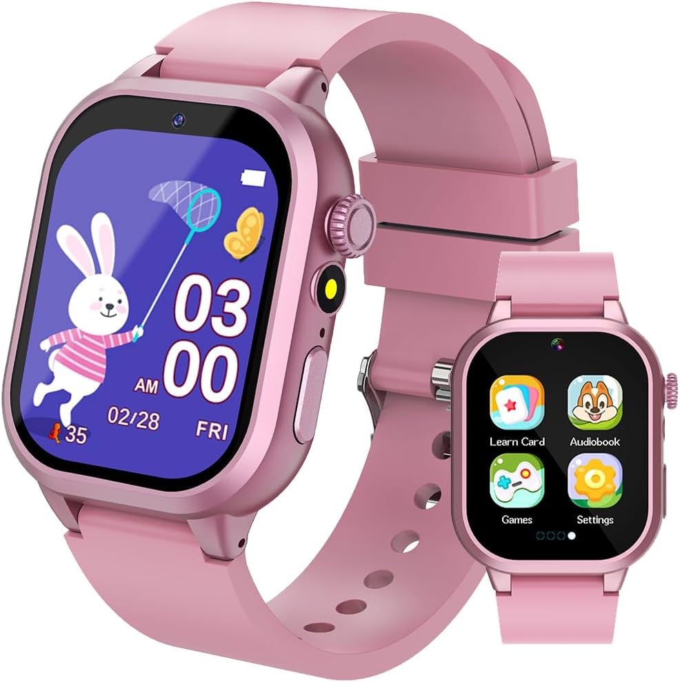 Detalle de ELEJAFE Kids Smart Watch: 32 Games, 3 Sports, Habit Tracking & Learning Cards (Pink)