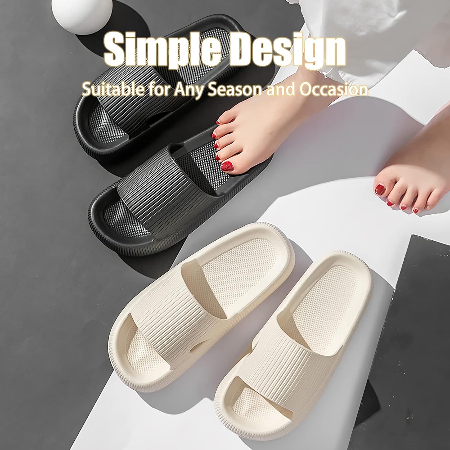 Detalle 2 de Rosyclo Cloud Slippers for Women and Men — Thick Sole, Non-Slip Cloud-Soft Indoor/ Bathroom Shower Slides