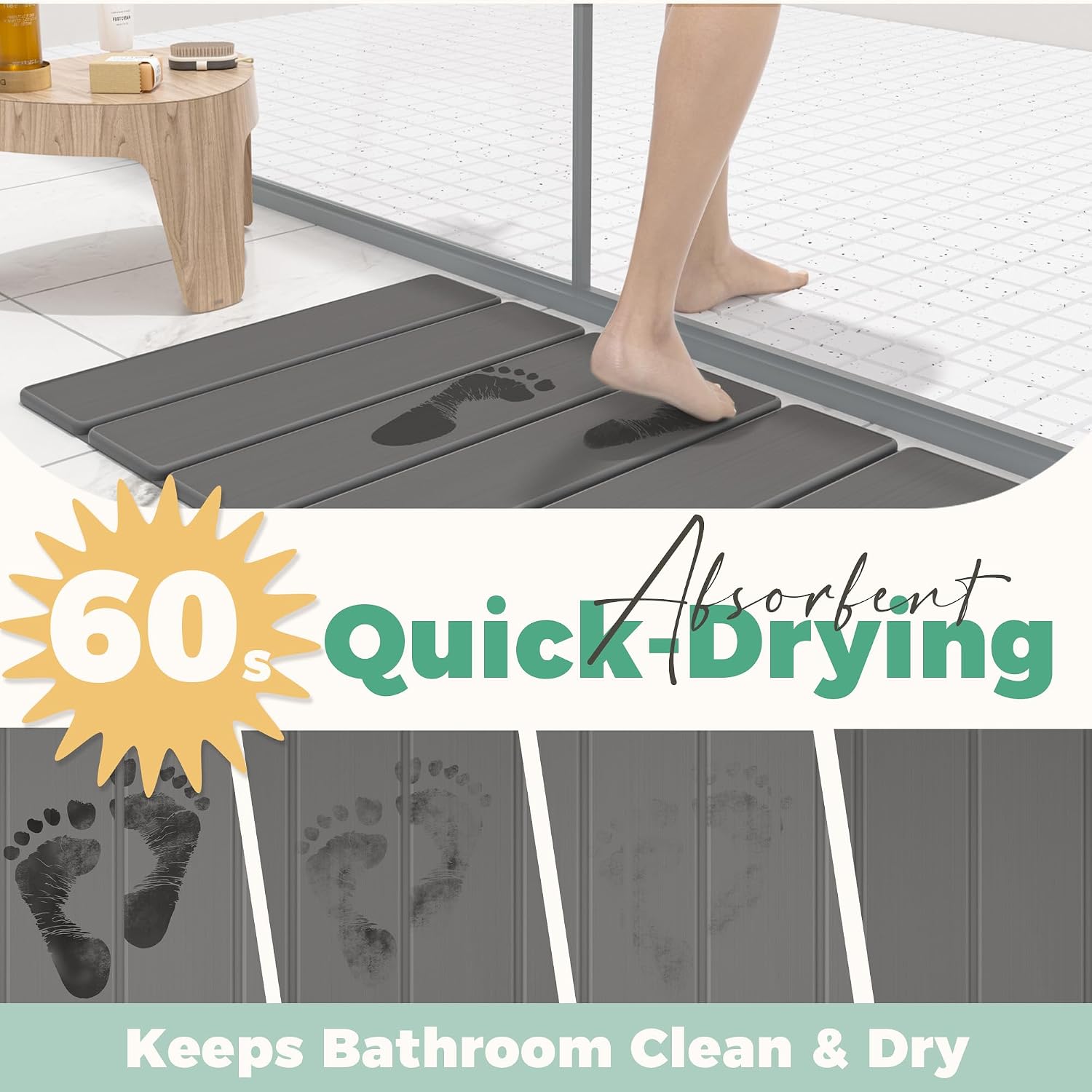 Thumbnail 4 de SYIPO Stone Bath Mat: Non-Slip Diatomite Floor Mat 23.6" Dark Gray