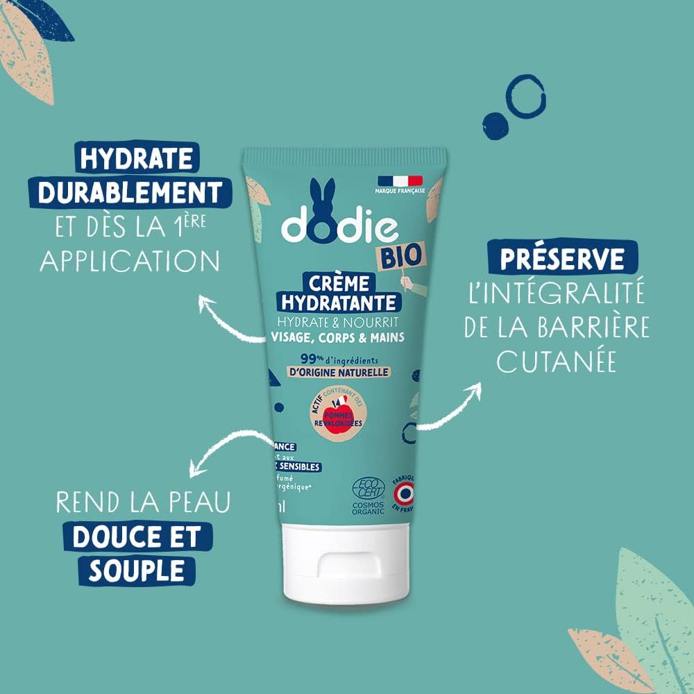 Detalle de DODIE Crème Hydratante Bio – visage, corps et mains, 75 ml, dès la naissance