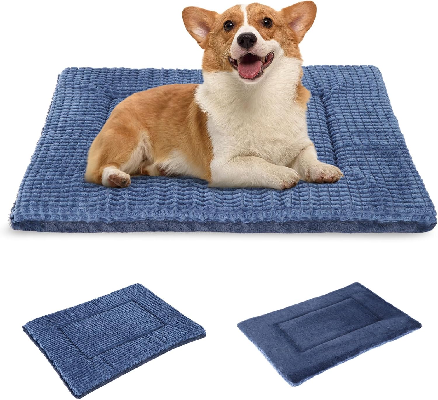 Detalle de BVAGSS Orthopädisches Hundebett 76x50x4 cm Navy – Waschbar, eierförmiger Schaum, weicher Plüsch