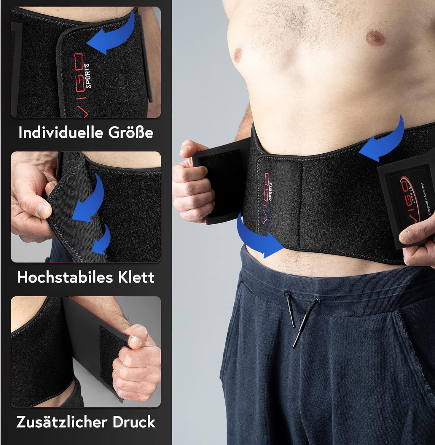 Detalle de VIGO SPORTS Rückenbandage (waschmaschinenfest) – wärmender Nierengurt mit Stützzonen gegen Rückenschmerzen