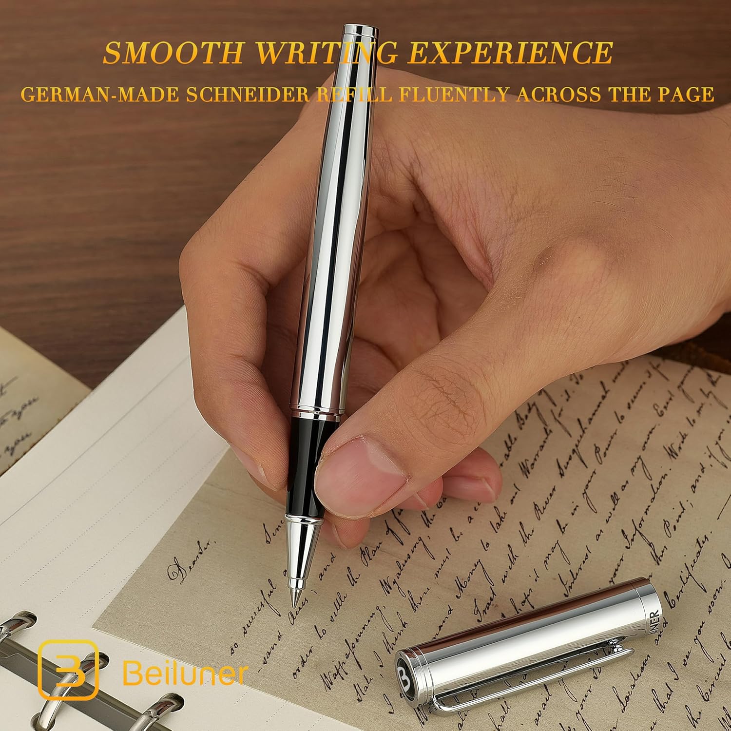 Thumbnail 6 de BEILUNER Penna Rollerball di Lusso – Finiture Oro 24K, Refill Schneider 850, Set Regalo