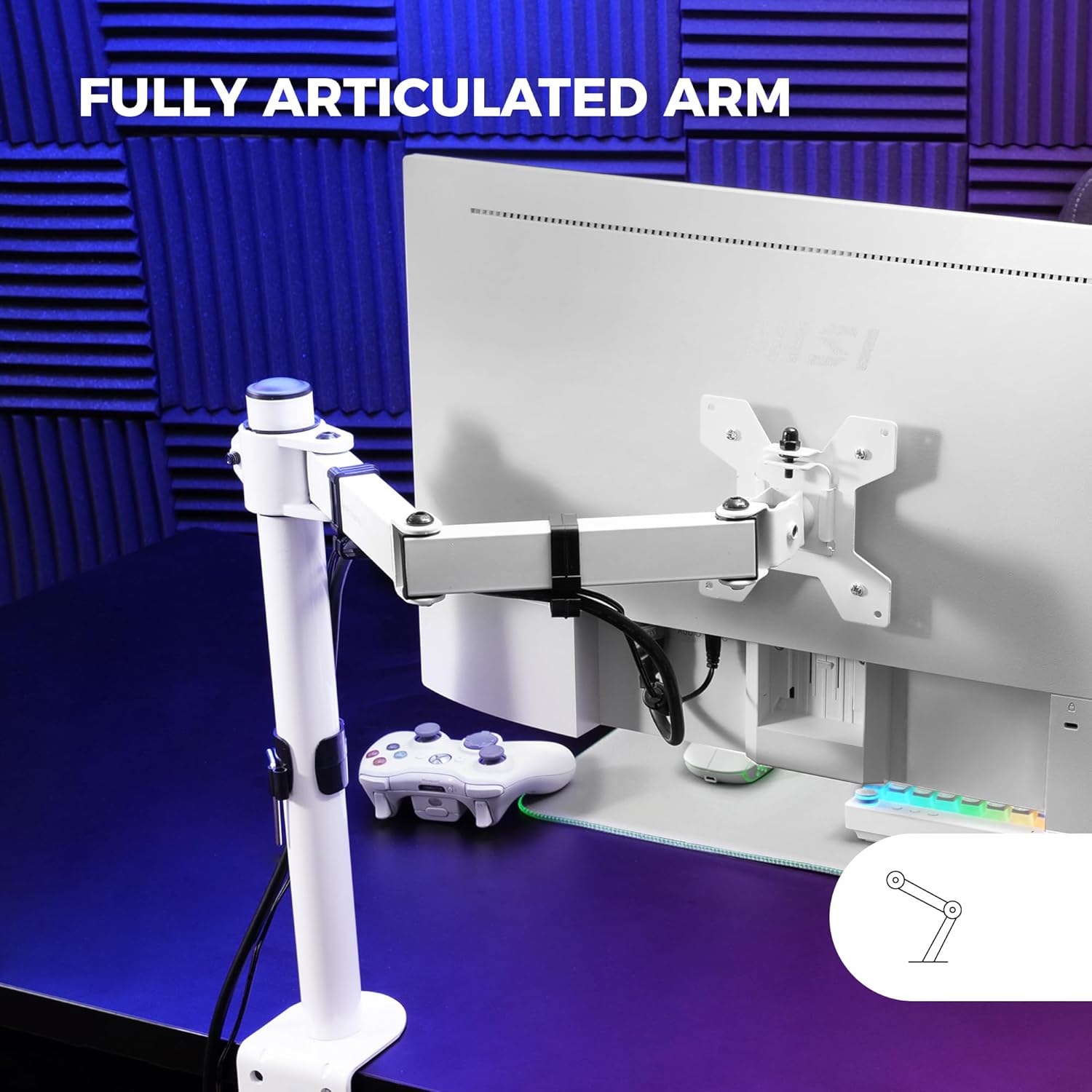 Thumbnail 2 de Mars Gaming MARM1 Blanc – support de moniteur à bras articulé VESA75/100 jusqu’à 32