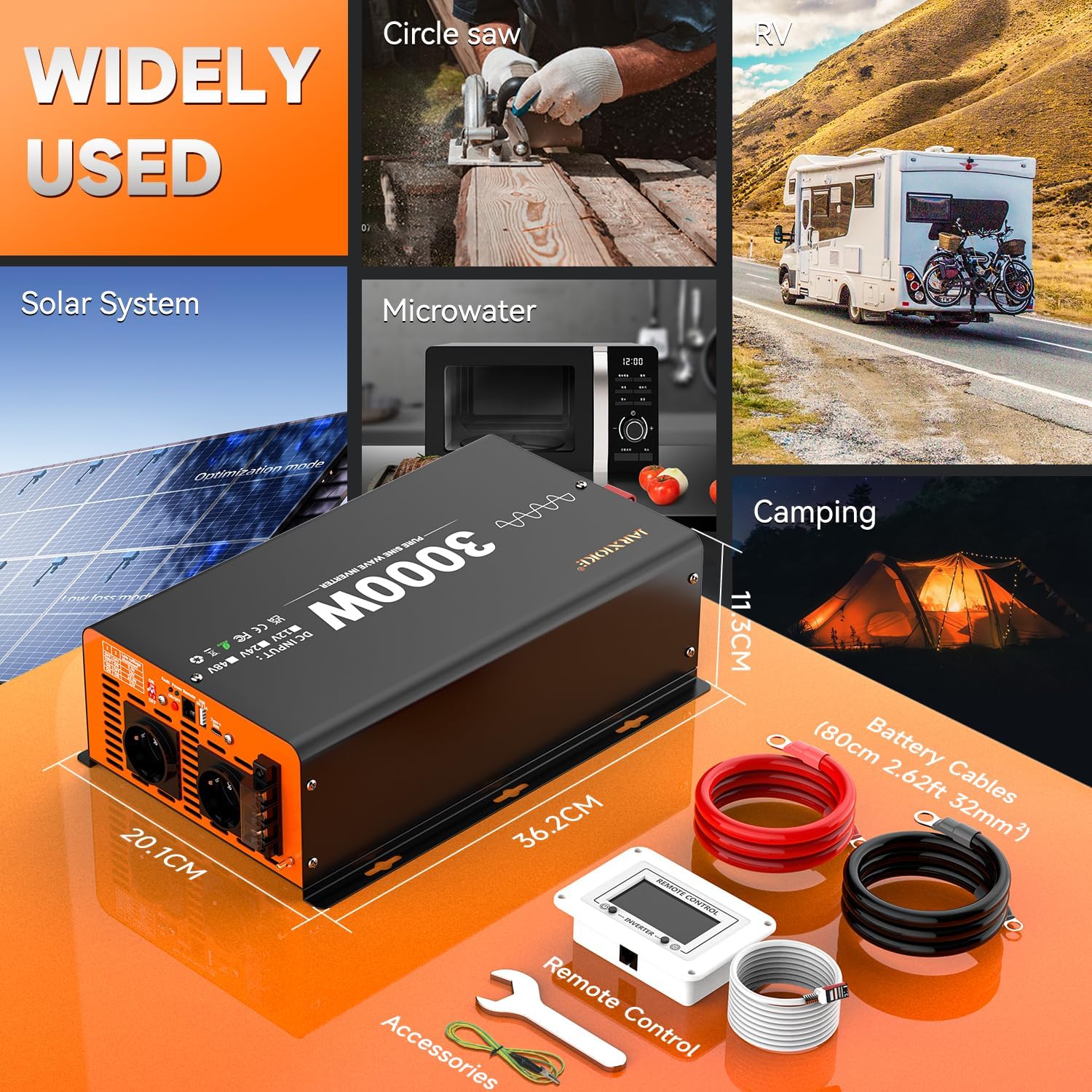 Thumbnail 6 de Inverter 12V-220V a onda sinusoidale pura 3000W con LCD e telecomando (USB-A e USB-C) per batterie 9,5–11V