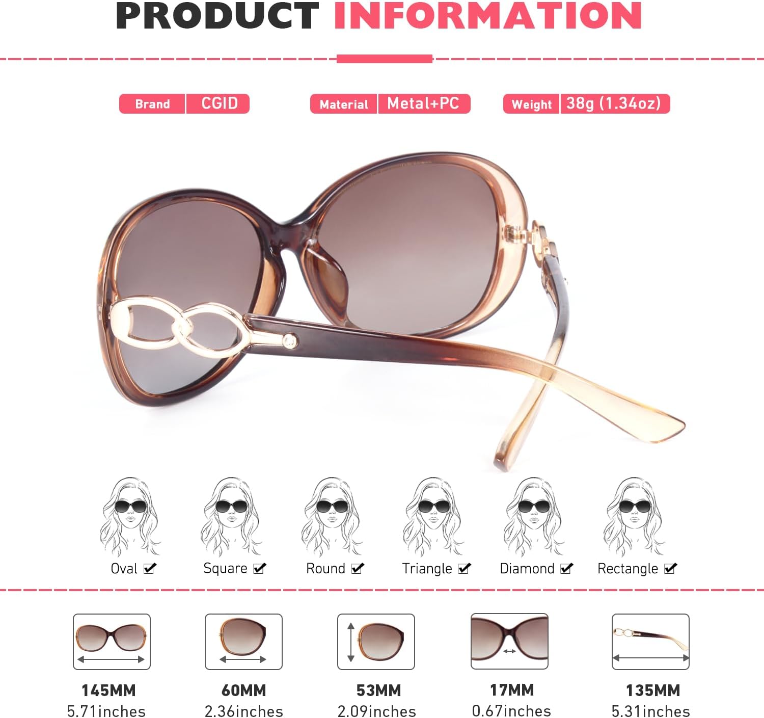 Detalle 1 de CGID Occhiali da sole da donna polarizzati retrò con protezione UV400