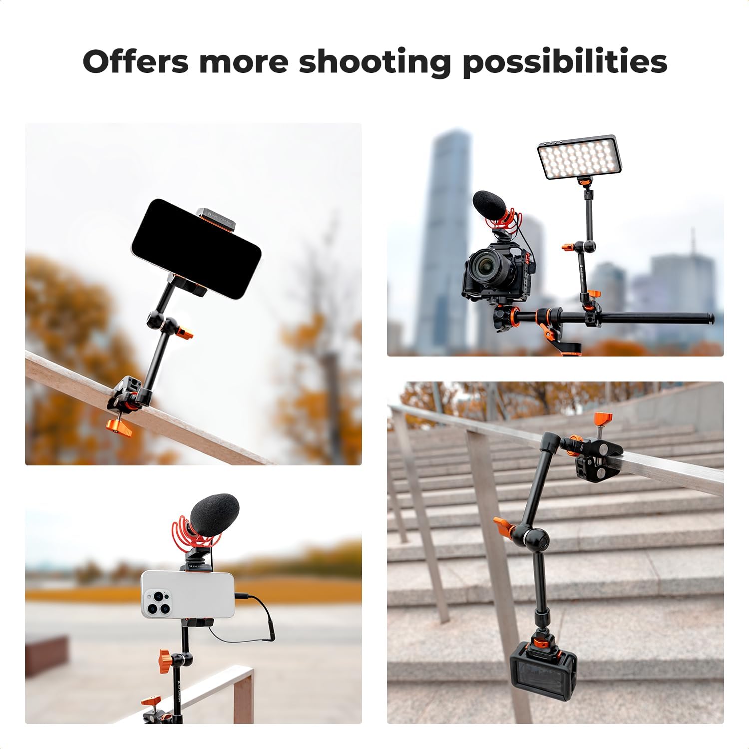 Thumbnail 6 de K&F CONCEPT 11" Magic Arm Super Clamp Kit with 1/4" & 3/8" mounting for monitors, cameras and action cams