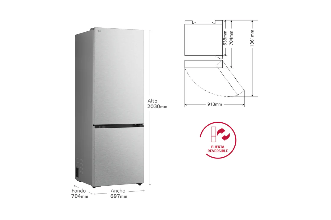Detalle 2 de LG GBBW726CMB Frigorífico combi 465 L, 2,03 m