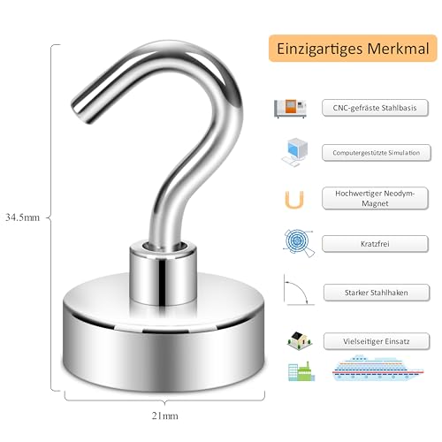 Detalle de Neosmuk Magnethaken, Silber – 20 kg Zugriff, 10er-Pack
