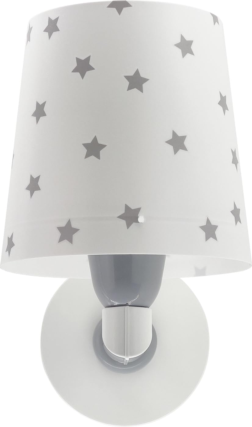 Detalle de Dalber Kinder Wandlampe Star Light – Sterne Weiß/Grau, E27, 1x15W, inkl. Kabeloption, Glühbirne nicht enthalten