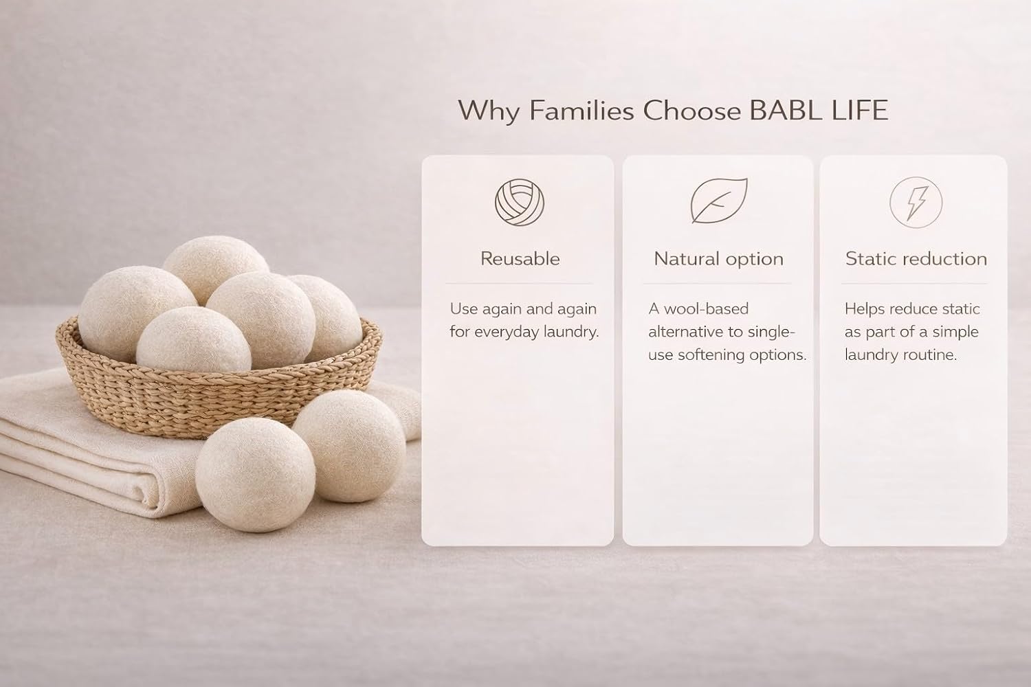 Detalle 2 de BABL LIFE XL Wool Dryer Balls, Pack of 6, 3-Inch New Zealand Wool