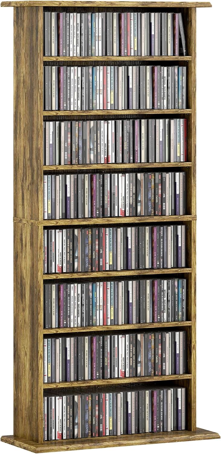 Detalle de HOMCOM 836-603V00RB CD and DVD Storage Unit, Rustic Brown, 6 Adjustable Shelves