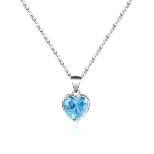 Detalle de Heart Pendant Necklace for Women with Blue Aquamarine Crystal – Sterling Silver Chain