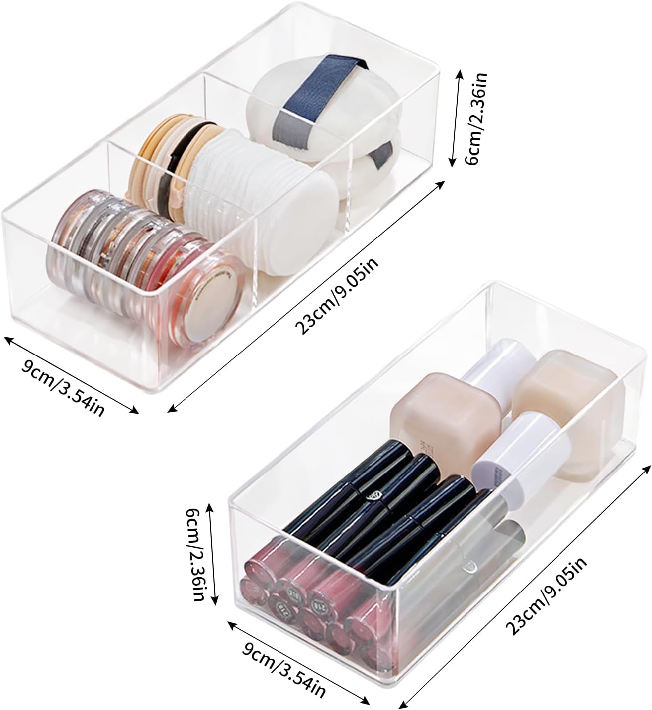 Thumbnail 1 de LUBOXIN Set of 2 Make Up Drawer Organiser – Clear Acrylic, 3-Compartment & 1-Compartment (Stackable)